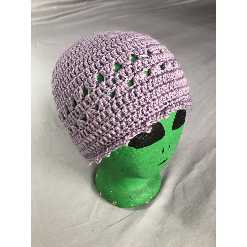 Hand Crocheted Beanie Cap Hat‎ Lavender/Lilac Size Large Handmade Boho Hippie